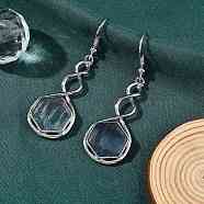 Hexagon Natural Fluorite Dangle Earrings, with Rack Plating Brass, Long-Lasting Plated, Lead Free & Cadmium Free, 54x17mm(EJEW-K298-01P-10)