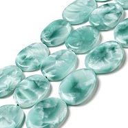 Natural Glass Beads Strands, Grade A, Oval, Aqua Blue, 34~41x26~32x6.5~9mm, Hole: 1.5mm, about 10~11pcs/strand, 15.5~15.7''(39.37~39.88cm)(G-I247-26A)