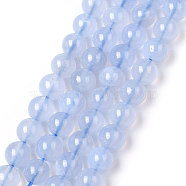 Grade A Natural Blue Agate Beads Strands, Round, Light Blue, 6mm, Hole: 1mm, about 65pcs/strand, 15.3 inch(G-F222-29-6mm-1)