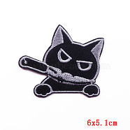 Cat Theme Computerized Embroidery Cloth Iron on/Sew on Patches, Costume Accessories, Black, 51x60mm(PATC-PW0002-04A)