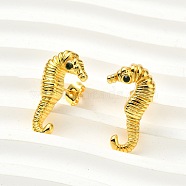 304 Stainless Steel Micro Pave Clear Cubic Zirconia Stud Earrings For Women, Sea Horse, 24x13mm(EJEW-B112-02G-01)