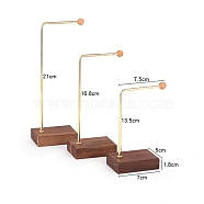 3Pcs 3 Sizes Metal L Shaped Dangle Earring Display Rack with Wooden Base, Jewelry Stand For Hanging Earrings, Coconut Brown, 7.5x5x13.5~21cm, 1pc/size(PW-WG96331-01)