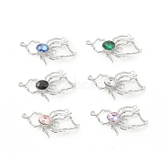 Rack Plating Alloy Glass Connector Charms, Spider, Platinum, Mixed Color, 18x36x6mm, Hole: 1.4mm(PALLOY-P291-16P)