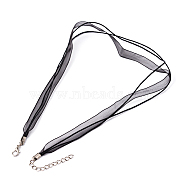Jewelry Making Necklace Cord, with 2 Threads Waxed Cord, Organza Ribbon and Iron Findings, Black, Size: about 17 inch Long without Iron Extender, Cord: 1mm thick, Ribbon: about 7mm wide.(X-NFS048-8)
