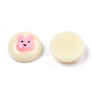 Opaque Resin Enamel Cabochons, Half Round with Pearl Pink Rabbit, Blanched Almond, 14x6mm(CRES-N031-028)