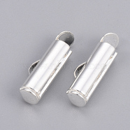 Brass Slide On End Clasp Tubes, Slider End Caps, Silver Color Plated, 6x13x4mm, Hole: 1x3mm, Inner Diameter: 3mm(KK-Q747-11D-S)