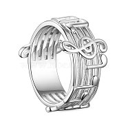 SHEGRACE Rhodium Plated 925 Sterling Silver Finger Ring, Wide Band Rings, Musical Notes, Size 9, Platinum, 19mm(JR596A)