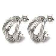 304 Stainless Steel Stud Earrings, Split Earrings, Half Hoop Earrings, Stainless Steel Color, 19x16mm(EJEW-Z026-11P)