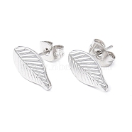 304 Stainless Steel Leaf Stud Earrings for Women, Stainless Steel Color, 12.8x7mm, Pin: 0.8mm(EJEW-I285-10P)