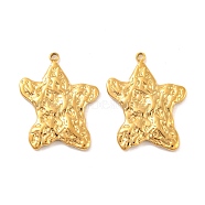 Ion Plating(IP) 304 Stainless Steel Pendants, Textured, Star Charms, Real 18K Gold Plated, 25.5x19x2.5mm, Hole: 1.4mm(STAS-N103-165G)