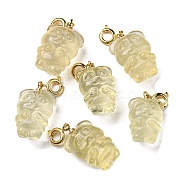 Natural Citrine Bear Pendant Decorations, Bear Ornaments with Brass Spring Ring Clasps, Real 14K Gold Plated, 29mm, Pendant: 21x22.5~23x11mm, Hole: 3mm(G-R489-15G)