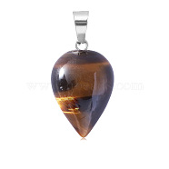 Natural Tiger Eye Pendants, Teardrop Charms with Platinum Plated Metal Snap on Bails, 26x16mm(WG38027-16)
