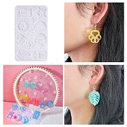 DIY Pendant Silicone Molds, Resin Casting Molds, for UV Resin & Epoxy Resin Jewelry Making, Monstera Leaf, Paw Print, Star, Moon, Tape, Music Player, Flower, White, 76x132x4mm, Hole: 1~2.2mm, Inner Diameter: 13.5~37x17~31mm(DIY-I101-01)