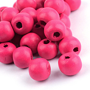 Dyed Natural Wood Beads, Round, Camellia, 7x6mm, Hole: 2mm, about 9000pcs/1000g(WOOD-S662-6x7mm-A09)