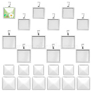 Unicraftale DIY Blank Square Pendant Making Kit, Including 304 Stainless Steel Cabochon Settings, Glass Cabochons, Stainless Steel Color, 24Pcs/box(FIND-UN0002-48)