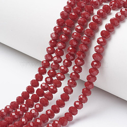 Opaque Solid Color Glass Beads Strands, Faceted, Rondelle, FireBrick, 4x3mm, Hole: 0.4mm, about 113~115pcs/strand, 41~42cm(EGLA-A034-P4mm-D02)