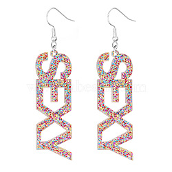 Bling Acrylic Word Sexy Dangle Earrings, Platinum Plated Iron Feminism Jewelry for Women, Colorful, 70mm(GIPO-PW0001-017P)