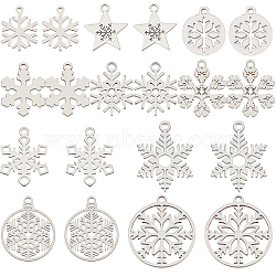 20Pcs 10 Style Christmas 201 & 304 Stainless Steel Pendants, Snowflake, Stainless Steel Color, 14~22x11.7~20x1mm, Hole: 1.2~1.6mm, 2pcs/style(STAS-SC0005-20)