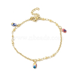Enamel Oval Charms Bracelet, Vacuum Plating 304 Stainless Steel Jewelry for Women, Golden, 8 inch(20.4cm)(STAS-E001-27G)