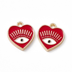 Alloy Enamel Pendants, Golden, Heart with Eye Charm, FireBrick, 14.5x13x1.5mm, Hole: 1.6mm(X-ENAM-K066-08A)