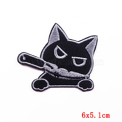 Cat Theme Computerized Embroidery Cloth Iron on/Sew on Patches, Costume Accessories, Black, 51x60mm(PATC-PW0002-04A)