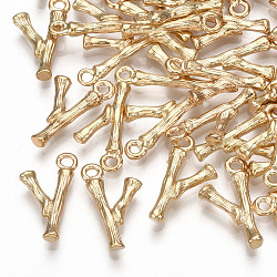 Brass Pendants, Letter, Real 18K Gold Plated, Letter.Y, 15x9x2mm, Hole: 1.5mm(KK-S348-331Y)