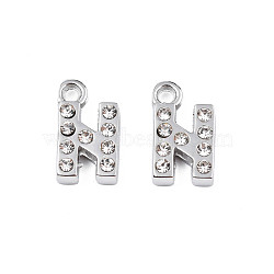 304 Stainless Steel Charms, with Crystal Rhinestone, Letter, Letter.N, 10~10.5x2~8x2mm, Hole: 1.2mm(STAS-N095-137N)