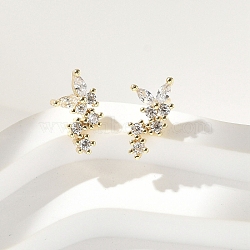 Brass Clear Cubic Zirconia Stud Earrings, Butterfly, Real 18K Gold Plated, 9.5x5.5mm(EJEW-Q014-30G)