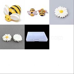 60Pcs 4 Style Opaque Resin Cabochons, Bees & Flower, Mixed Color, 19~26x19~26.1x7~9.1mm, 15pcs/style(CRES-SZ0001-25)