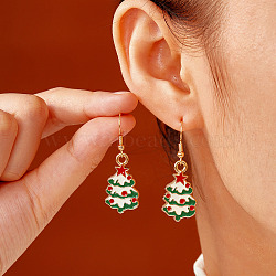 Christmas Theme Brass Dangle Earrings, Golden, Christmas Tree, 42x15mm(IP2522-9)