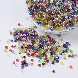 Glass Seed Beads, Trans. Colours Lustered, Round, Mixed Color, 2mm, Hole: 1mm, 30000pcs/pound(SEED-A006-2mm-M)
