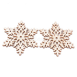 Undyed Natural Wooden Big Pendants, Laser Cut, Snowflake, Antique White, 69.5x60.5x2.5mm, Hole: 2.5mm(WOOD-R271-11)