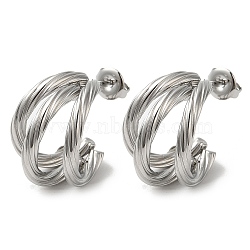 Non-Tarnish 304 Stainless Steel Stud Earrings, Split Earrings, Half Hoop Earrings, Stainless Steel Color, 19x16mm(EJEW-Z026-11P)