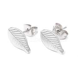 Non-Tarnish 304 Stainless Steel Leaf Stud Earrings for Women, Stainless Steel Color, 12.8x7mm, Pin: 0.8mm(EJEW-I285-10P)