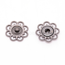 Alloy Snap Buttons, Sewing Accessories, Hollow, Flower, Gunmetal, 20.5x4.5mm, Hole: 2.5mm(BUTT-WH0016-01B)