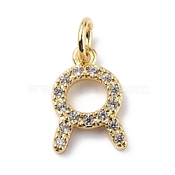 Brass Micro Pave Cubic Zirconia Charms, Constellation Charm, with Jump Rings, Real 18K Gold Plated, Taurus, 12x8x1.5mm, Hole: 3.4mm(ZIRC-F131-16G-08)