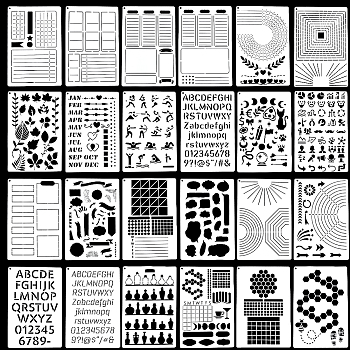 24 Sheets Plastic Drawing Stencil Sets, for Planner, Dairy, DIY Scrapbooking, Mixed Shapes, Clear, 210x140x0.1mm