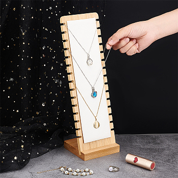 Detachable Wood Slant Back Necklace Display Stands, Pendant Necklace Holder Organizer, with Imitation Leather Soft Mat, Rectangle, White, Finished Product: 9.4x9.95x31.5cm, 2pcs/set