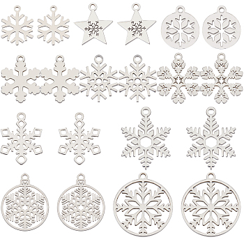 20Pcs 10 Style Christmas 201 & 304 Stainless Steel Pendants, Snowflake, Stainless Steel Color, 14~22x11.7~20x1mm, Hole: 1.2~1.6mm, 2pcs/style