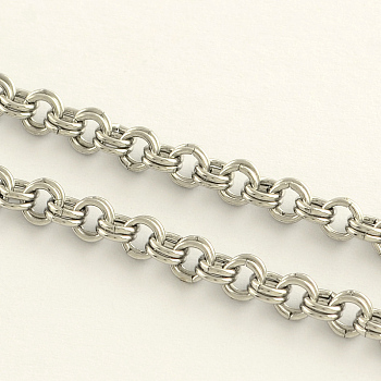 3.28 Feet 304 Stainless Steel Double Link Rolo Chains, for Necklace Making, Unwelded, Stainless Steel Color, 4x0.7mm