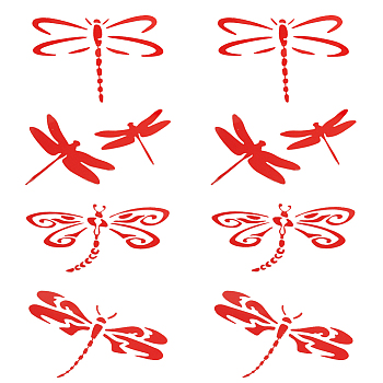 8Pcs 4 Styles PET Self-Adhesive Stickers, for Party Decorative Presents, Dragonfly, FireBrick, 55~82x77~104x0.3mm, 2pcs/style