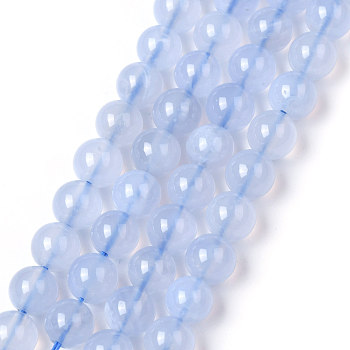 Grade A Natural Blue Agate Beads Strands, Round, Light Blue, 6mm, Hole: 1mm, about 65pcs/strand, 15.3 inch