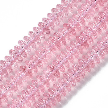 Crackle Glass Beads, Dyed & Heated, Rondelle, Pale Violet Red, 6x3.5mm, Hole: 1.2mm, about 147pcs/strand, 15.23 inch(38.7cm)