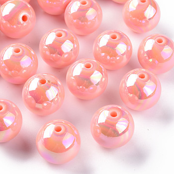 Opaque Acrylic Beads, AB Color Plated, Round, Light Salmon, 20x19mm, Hole: 2~3mm, about 111pcs/500g