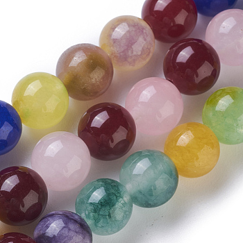 Natural Jade Beads Strands, Round, Dyed, Mixed Color, 10mm, Hole: 1.2mm, about 35pcs/strand, 13.38 inch(34cm)