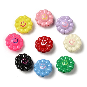 Baking Paint Opaque Acrylic European Beads, Large Hole Beads, with Enamel, Sunflower, Mixed Color, 24x24x12mm, Hole: 4mm