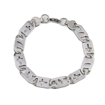 304 Stainless Steel Mariner Hollow Cross Link Chain Bracelets, with 201 Stainless Steeel Findings, Stainless Steel Color, 8-1/2 inch(21.5cm)