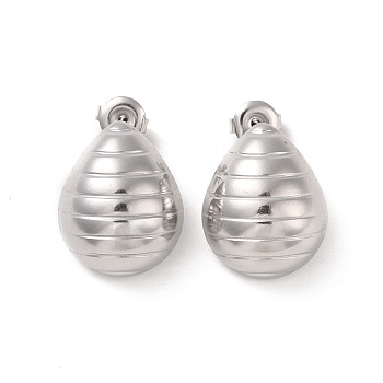 Non-Tarnish Teardrop 304 Stainless Steel Stud Earrings for Women, Stainless Steel Color, 20x16mm