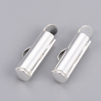 Brass Slide On End Clasp Tubes, Slider End Caps, Silver Color Plated, 6x13x4mm, Hole: 1x3mm, Inner Diameter: 3mm