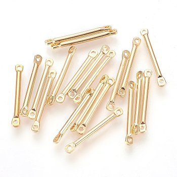 Brass Bar Links connectors, Nickel Free, Real 18K Gold Plated, 13x2x1mm, Hole: 1mm